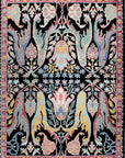 Isolated view of Sophisticated Timeless Black Hand-Knotted Wool Rug, showcasing its intricate, geometric design.