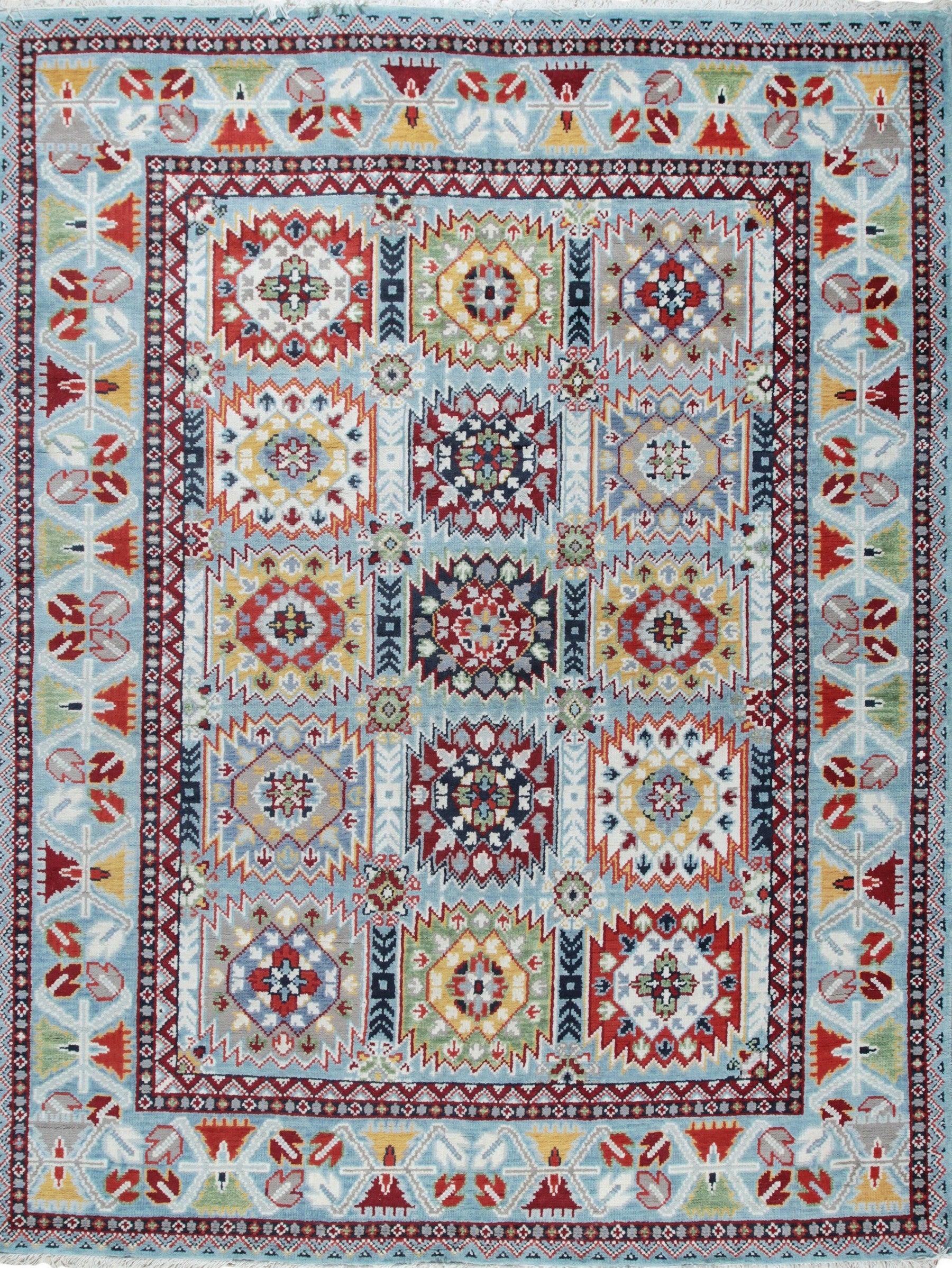 Isolated view of Modern Stylish Blue Hand-Knotted Wool Rug, showcasing its design.