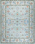 Isolated view of Stylish Elegant Blue Hand-Knotted Wool Rug, showcasing its intricate geometric design and subtle tonal variations within the blue field.