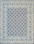 Isolated view of Bespoke Oriental Blue Hand Knotted Wool Rug, showcasing its intricate floral and geometric design.