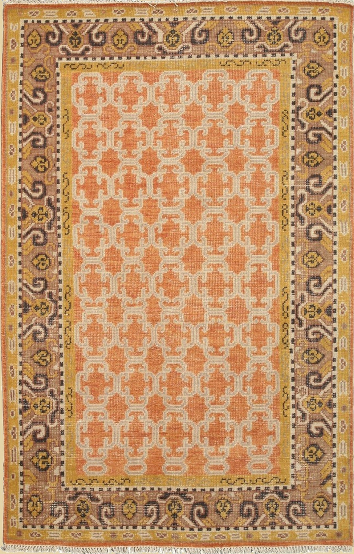Isolated view of Jade Oriental Rust Hand Knotted Wool Rug, showcasing its intricate oriental design and rich, warm color palette.