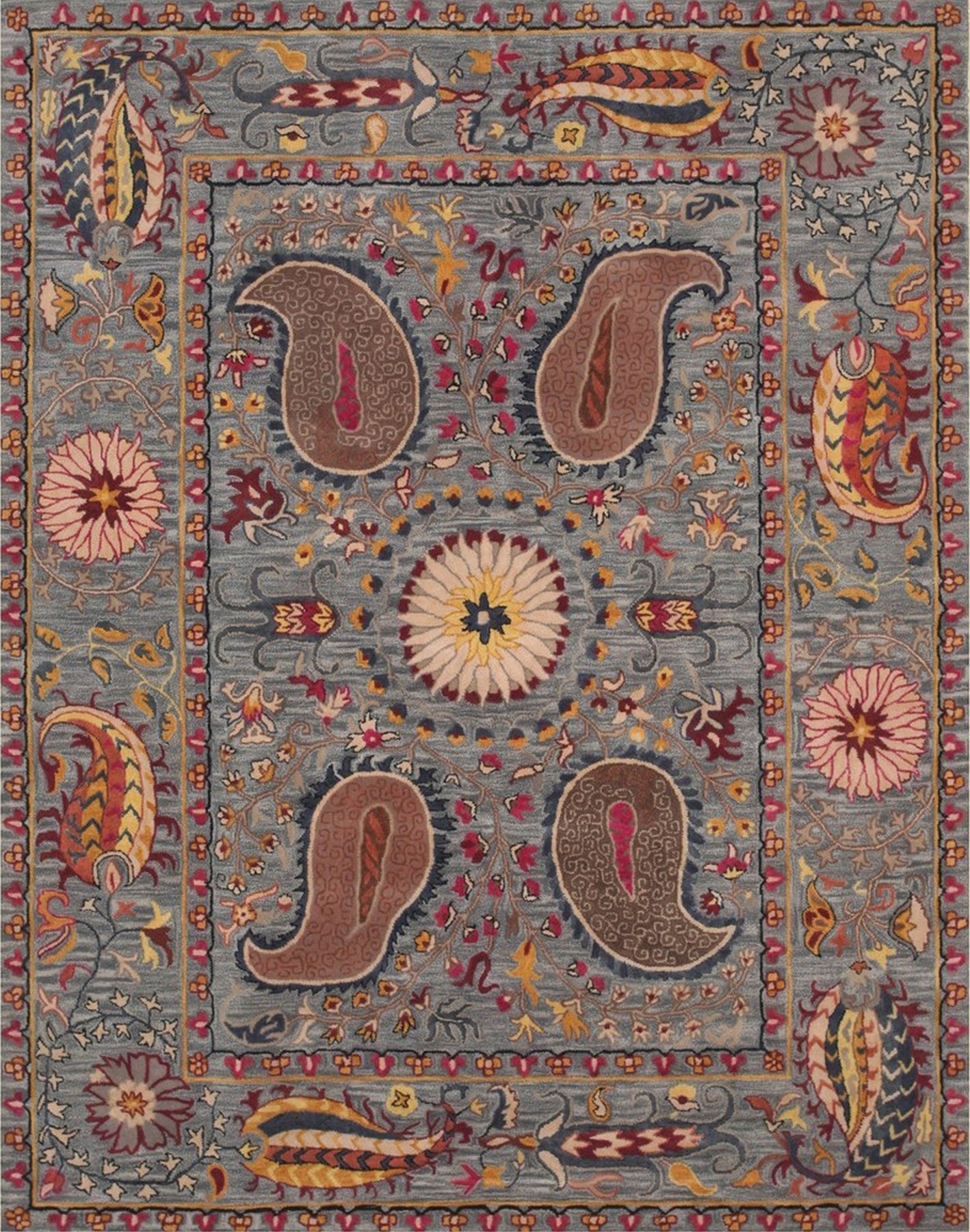 Isolated view of Maya Timeless Blue Hand Tufted Wool Rug, showcasing its design.