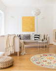 Ruby Fiona Ivory Hand Tufted Wool Rug, showcasing intricate geometric patterns in soft ivory tones, adding texture and warmth to a contemporary living space.