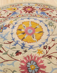 Ruby Fiona Ivory Hand Tufted Wool Rug, ivory wool floor covering with a subtly textured, geometric design, complementing a modern living space with light wood furniture and pops of teal.