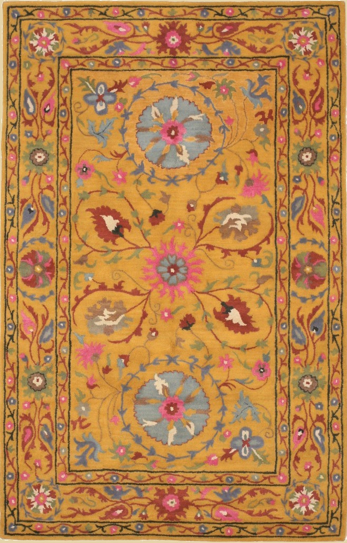 Isolated view of Violet Ruby Yellow Hand Tufted Wool Rug, showcasing its vibrant abstract design.