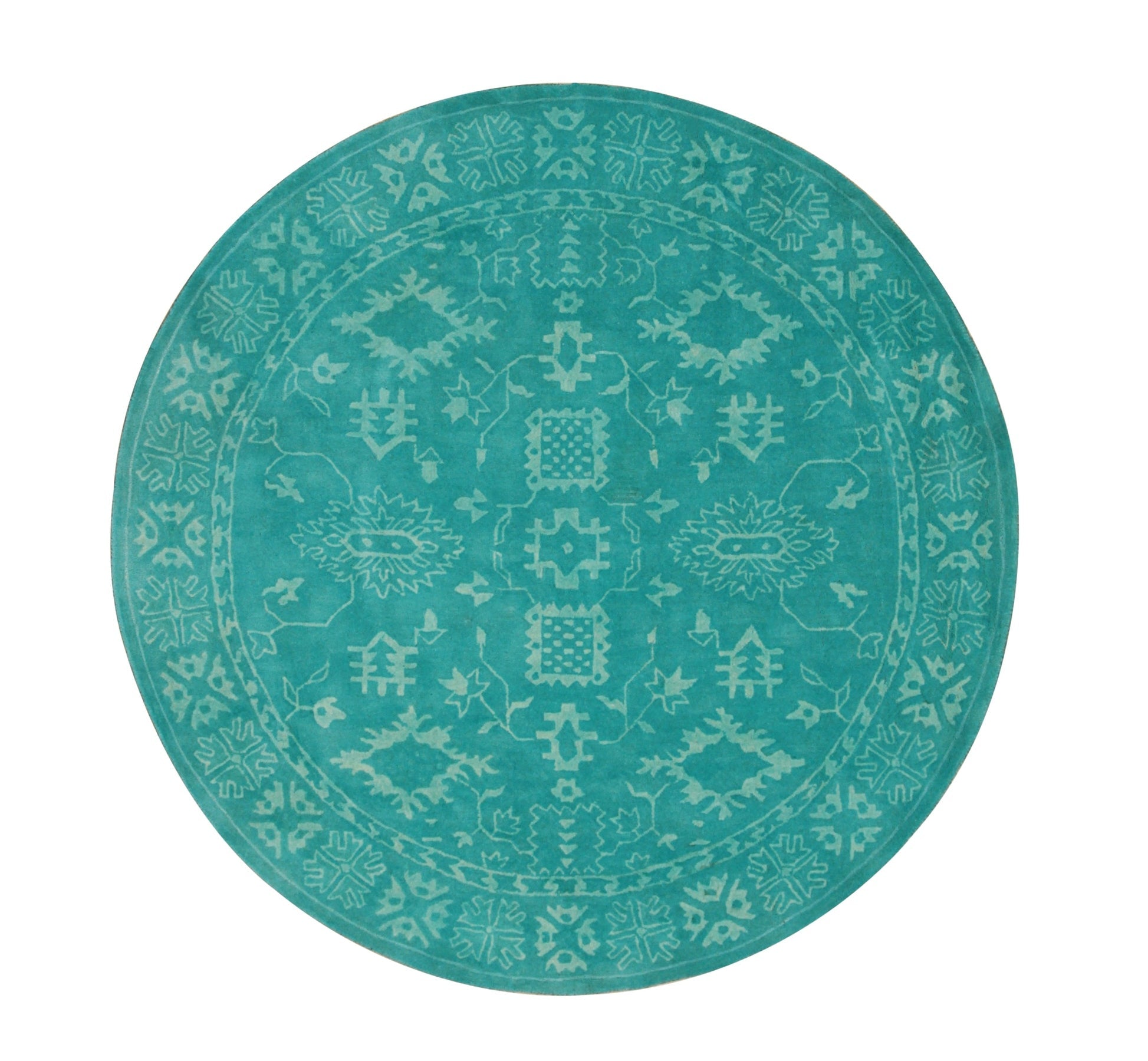 Louie Oriental Turquoise Hand Tufted Wool Rug, vibrant turquoise and cream hues swirling in a traditional Oriental pattern, hand-tufted wool construction adding plush texture to a modern living space.