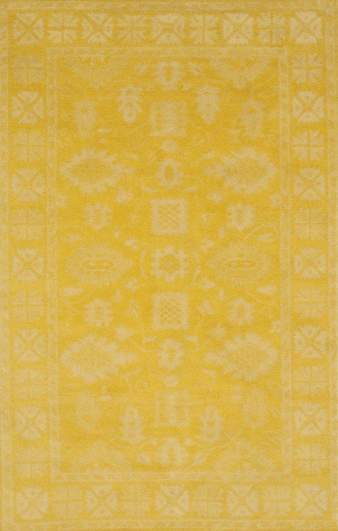 Isolated view of Comfortable Oriental Yellow Hand Tufted Wool Rug, showcasing its design.