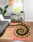 Opulent Nina Black Hand Tufted Wool Rug in a brightly lit living room setting, its intricate pattern adding depth and texture to the space.