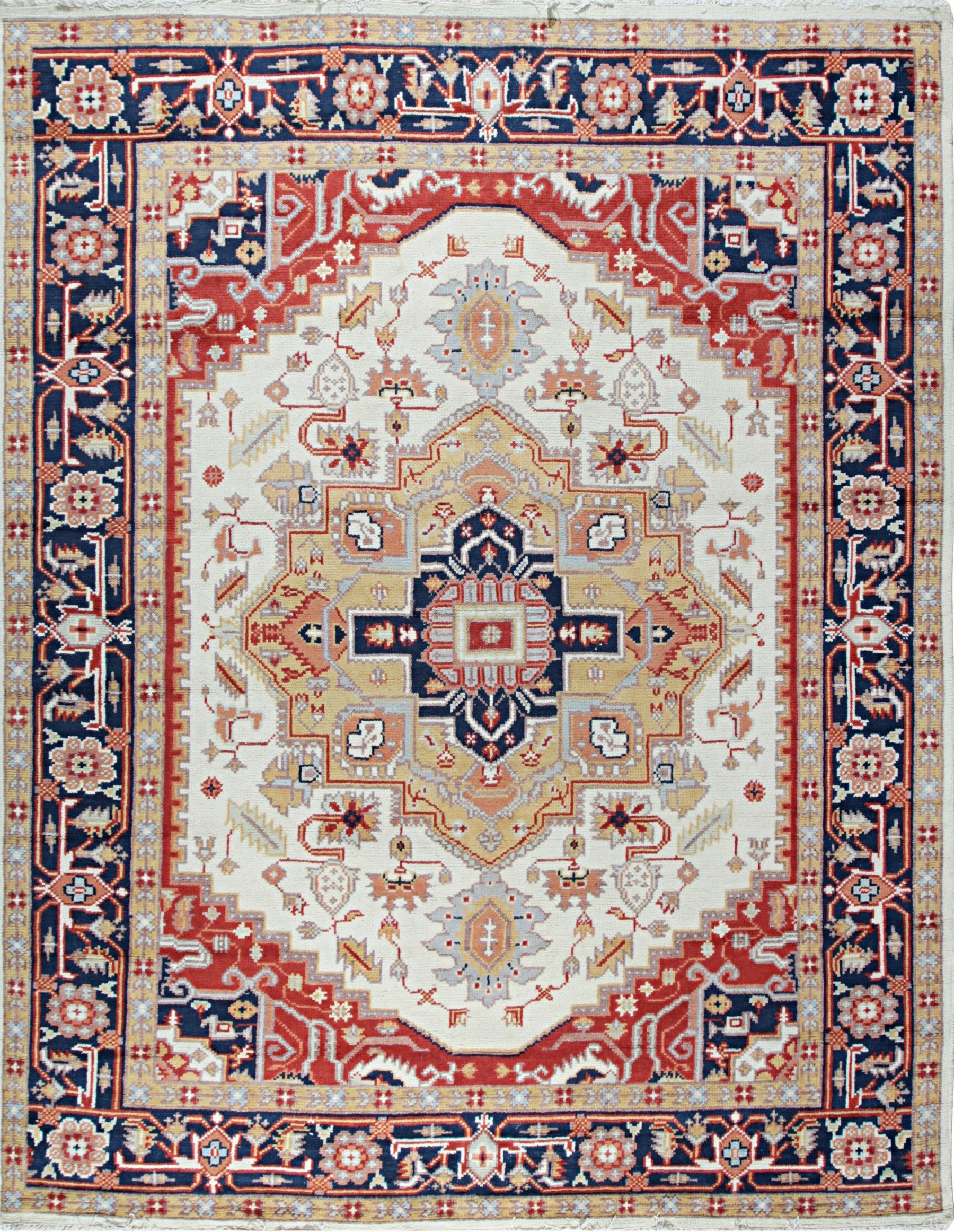 Isolated view of Classic Elegant Blue Hand-Knotted Wool Rug, showcasing its design.