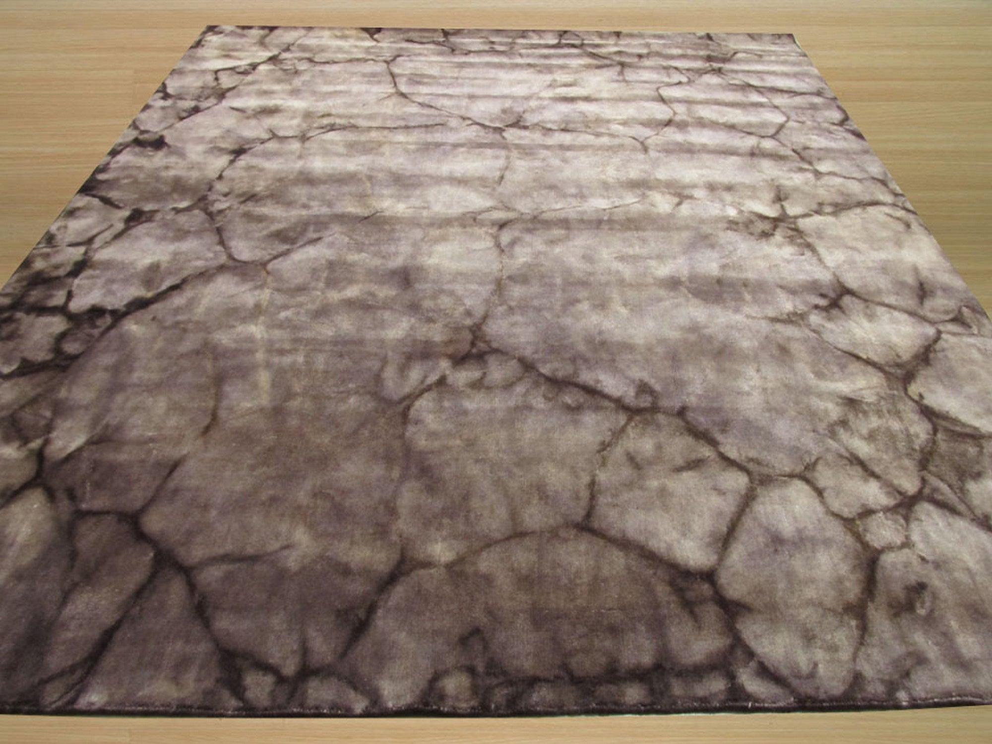 Artistic Violet Brown Hand Knotted Wool Rug, showcasing intricate violet and brown patterns in a hand-knotted wool construction, displayed in a well-lit interior setting.