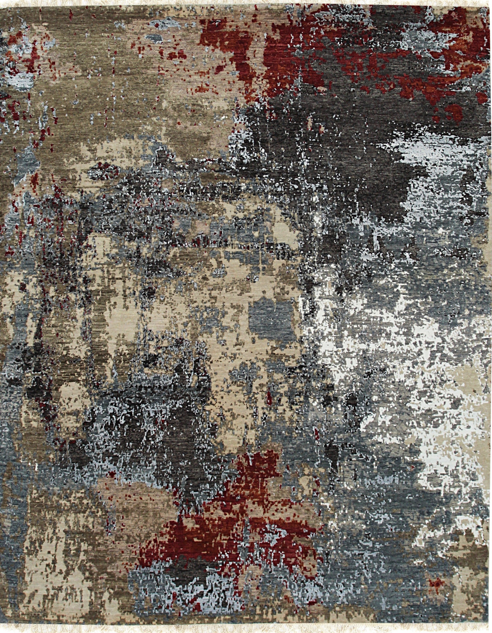 Isolated view of Kira Sophie Gray Hand Knotted Wool Rug, showcasing its intricate geometric design with subtle tonal variations in gray.