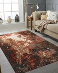 Lydia Lila Multicolor Hand Knotted Wool Rug displayed in a bright, contemporary living room; vibrant hues dance across its hand-knotted surface, grounding a space with modern furniture and natural light.