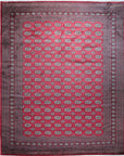 Isolated view of Rustic Nina Red Nan Rug, showcasing its intricate geometric design in shades of red, cream, and muted browns.