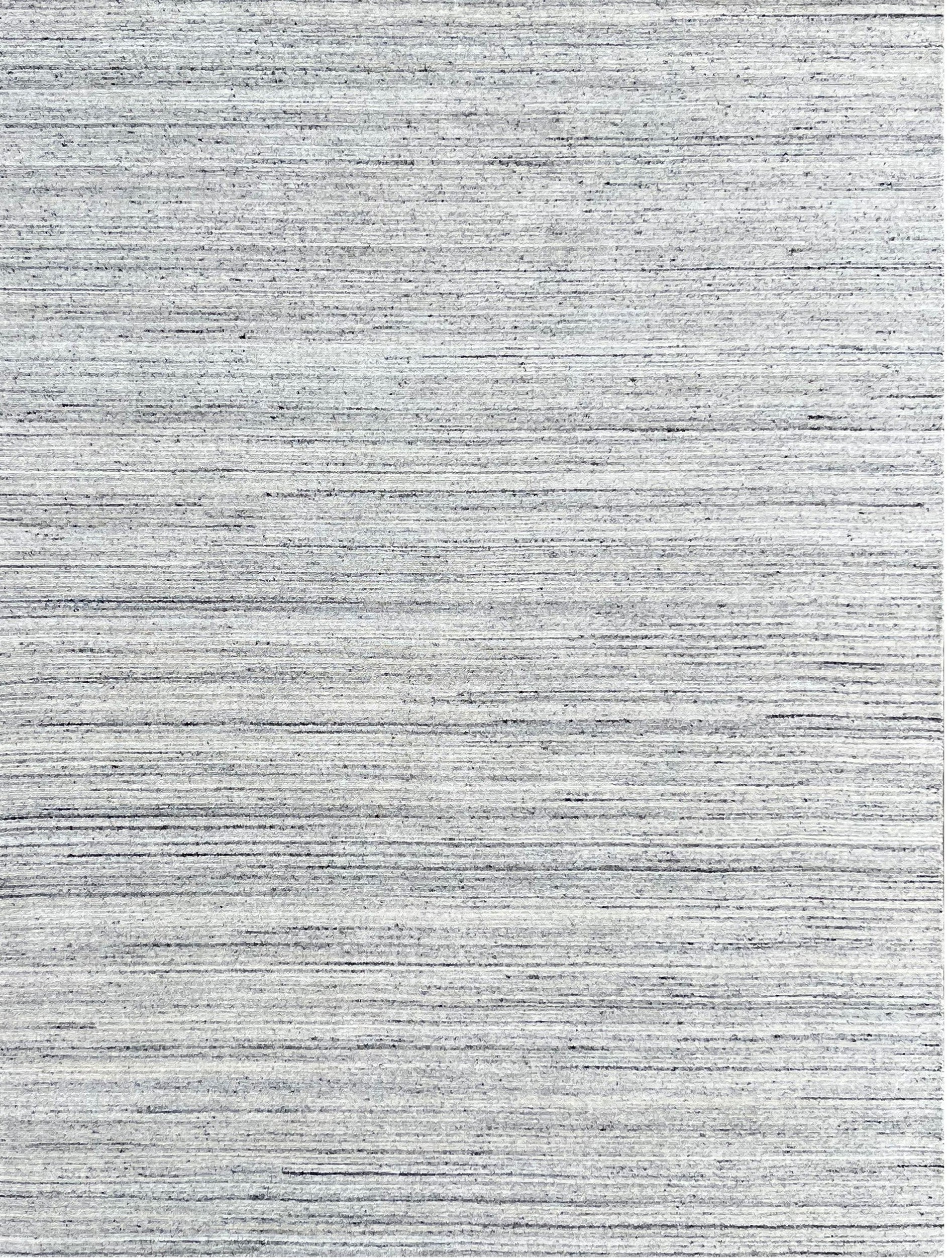 Isolated view of Delicate Striped Silver Handmade Wool Rug, showcasing its design.