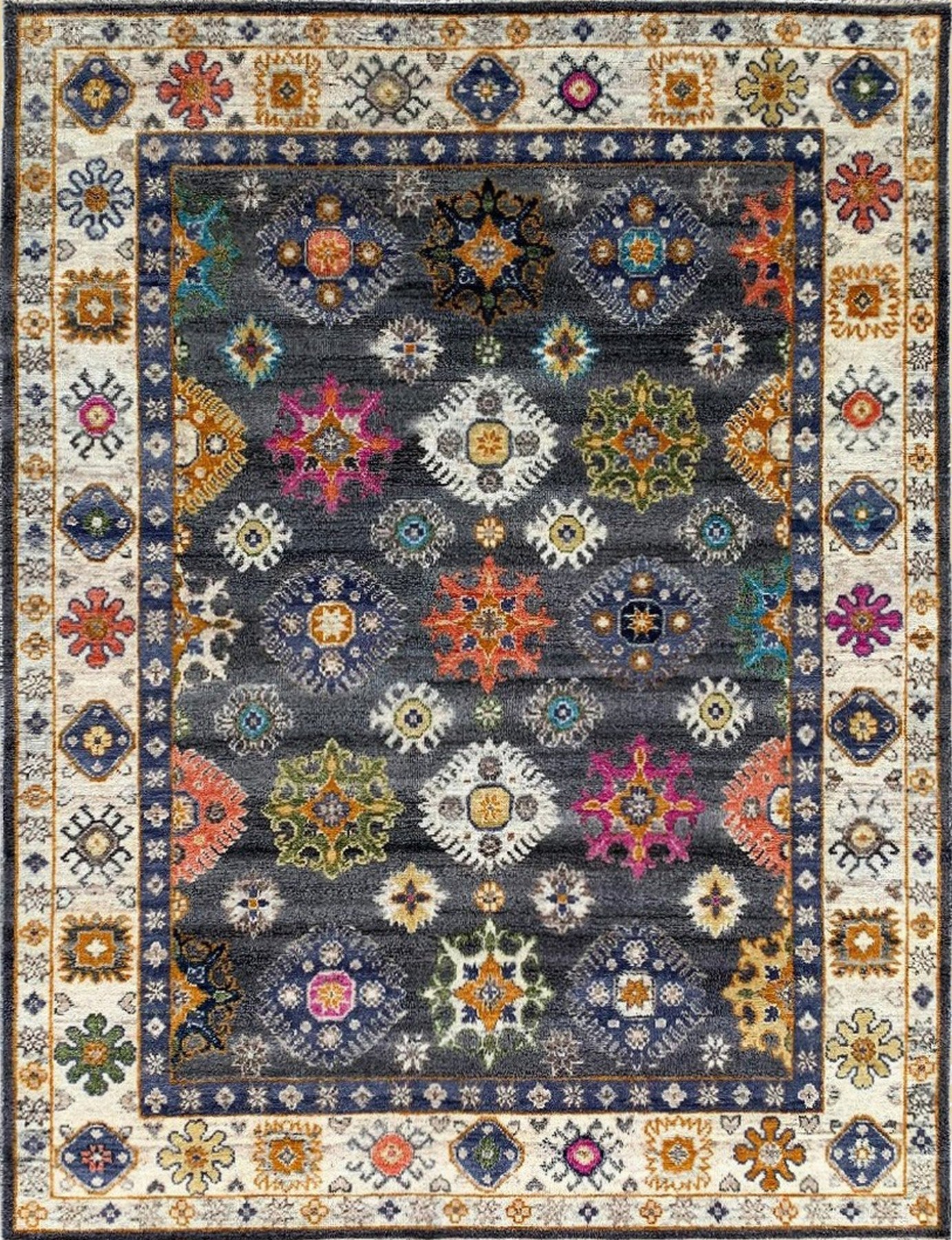 Isolated view of Lila Ruby Charcoal Hand Knotted Wool Rug, showcasing its intricate design.