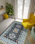 Maya Kazak Charcoal Hand Knotted Wool Rug, a richly textured, charcoal-toned wool rug with a traditional Kazak design, grounding a contemporary living space with warmth and geometric artistry.