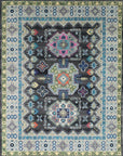 Isolated view of Maya Kazak Charcoal Hand Knotted Wool Rug, showcasing its intricate geometric design and subtle variations in charcoal wool.