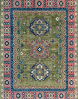 Ava Kazak Light Green Hand Knotted Wool Rug, showcasing its design.