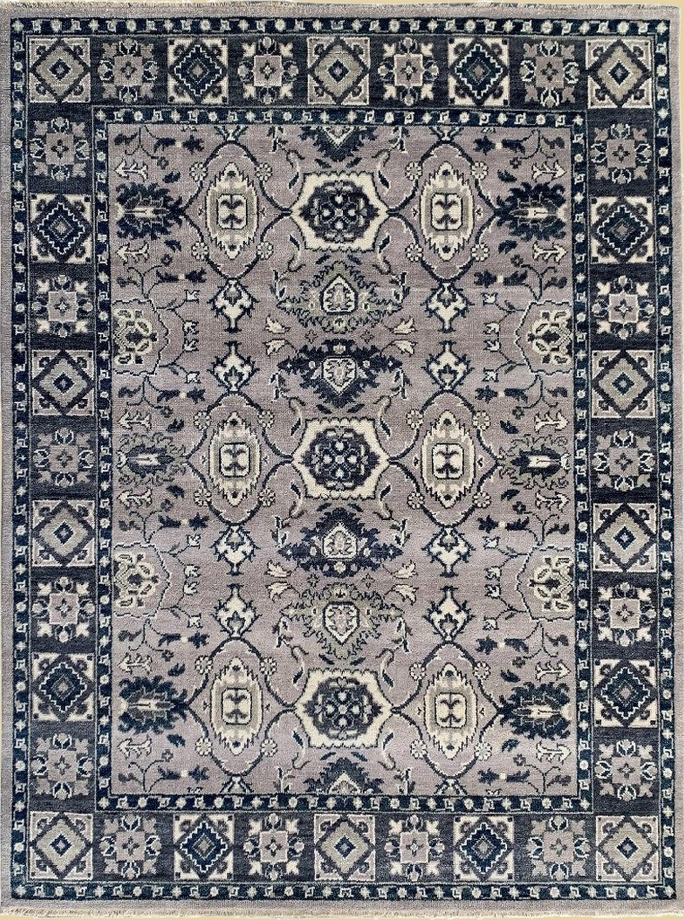 Isolated view of Captivating Jasmine Gray Hand Knotted Wool Rug, showcasing its intricate floral design and subtle gray tones.