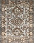 Isolated view of Sloane Kazak Ivory Hand Knotted Wool Rug, showcasing its intricate geometric design and soft ivory palette.