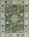 Isolated view of Inviting Kazak Light Green Hand Knotted Wool Rug, showcasing its intricate geometric design.
