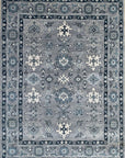 Isolated view of Maya Oushak Silver Hand Knotted Wool Rug, showcasing its intricate floral and geometric design.