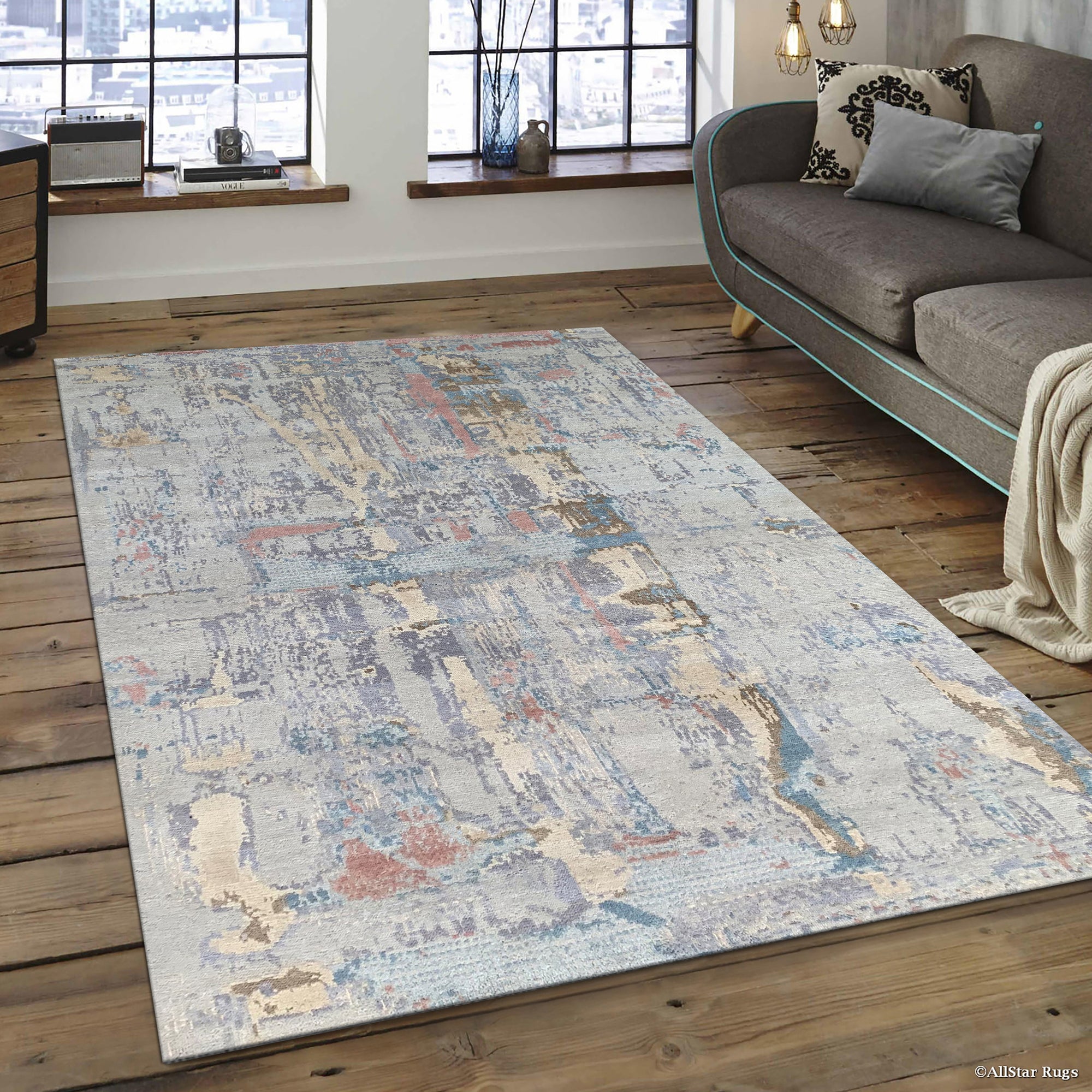 Twilight Mirage Rug Gray Hand Knotted Wool Rug