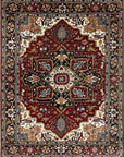 Louie Oriental Red Hand Knotted Wool Rug, showcasing its intricate, traditional design.