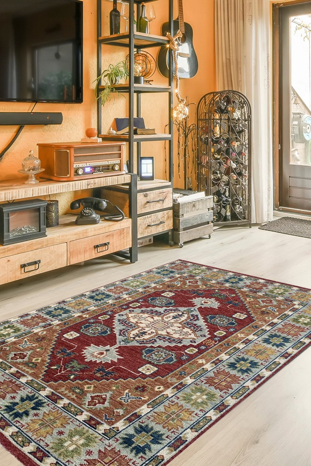 Sophie Chic Red Hand Knotted Wool Rug, vibrant crimson hues and intricate, hand-knotted wool detailing, showcased in a room setting with coordinating furniture.