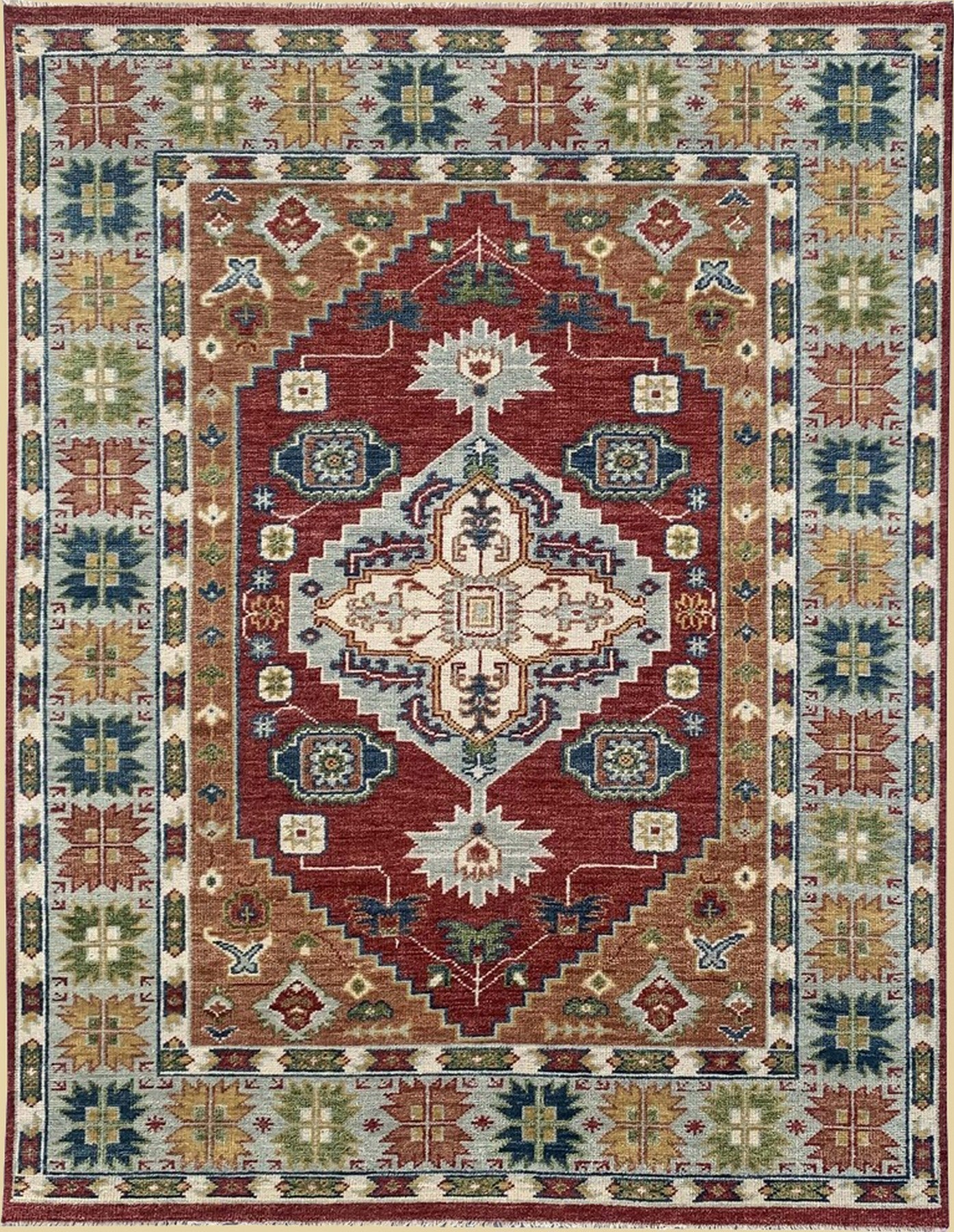 Isolated view of Sophie Chic Red Hand Knotted Wool Rug, showcasing its design.