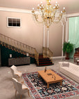 Timeless Oriental Charcoal Hand Knotted Wool Rug, a charcoal wool rug with an intricate oriental design, displayed in a well-lit interior space.