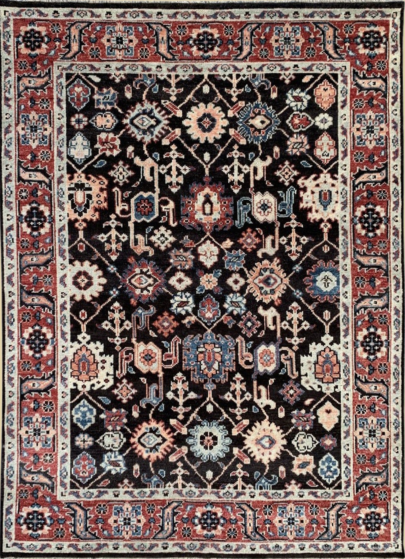 Isolated view of Timeless Oriental Charcoal Hand Knotted Wool Rug, showcasing its intricate, classic design with a deep charcoal palette.