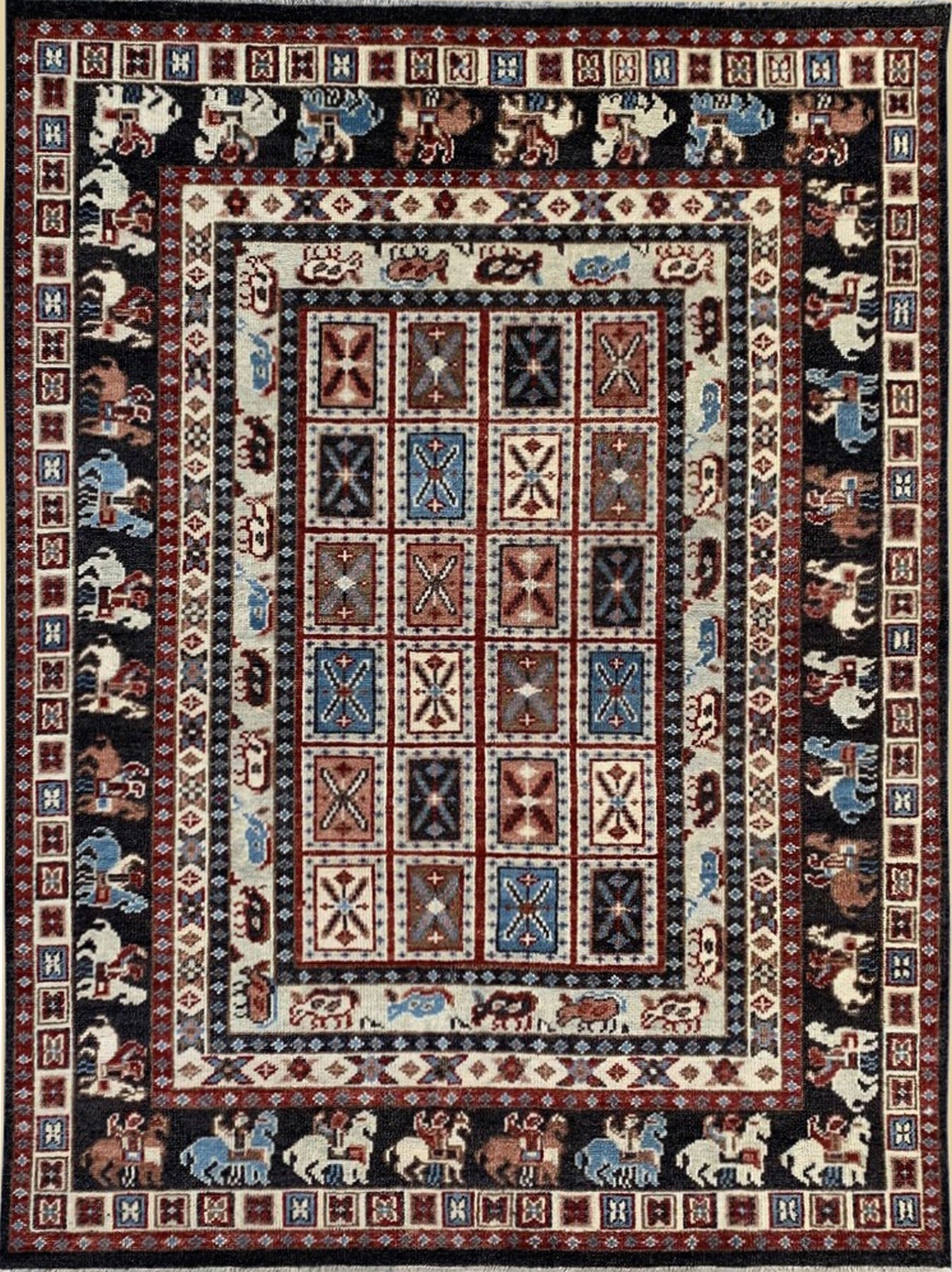 Isolated view of Willow Oriental Charcoal Hand Knotted Wool Rug, showcasing its intricate oriental design.