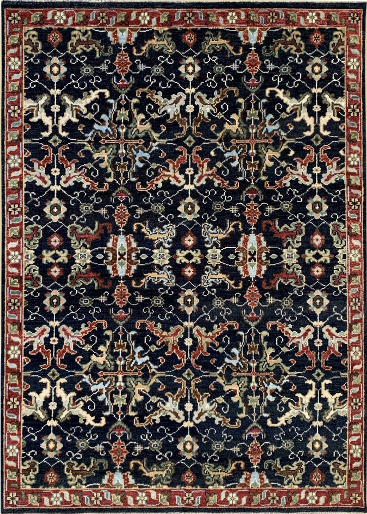 Isolated view of Chloe Oriental Navy Hand Knotted Wool Rug, showcasing its design.