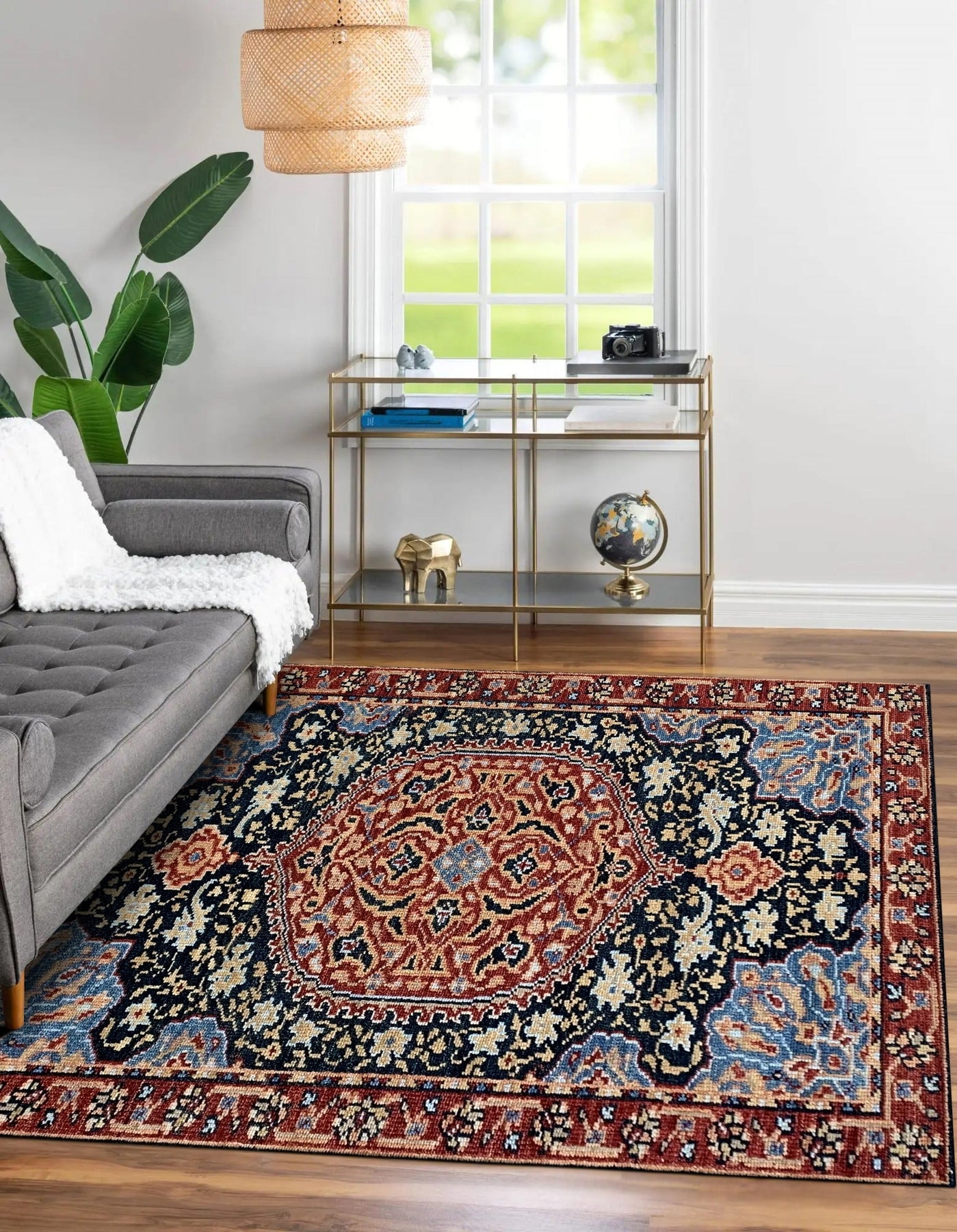 Bianca Traditional Navy Hand Knotted Wool Rug, a rich navy wool rug with a traditional pattern, displayed in a well-lit interior setting.