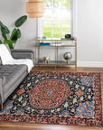 Bianca Traditional Navy Hand Knotted Wool Rug, a rich navy wool rug with a traditional pattern, displayed in a well-lit interior setting.