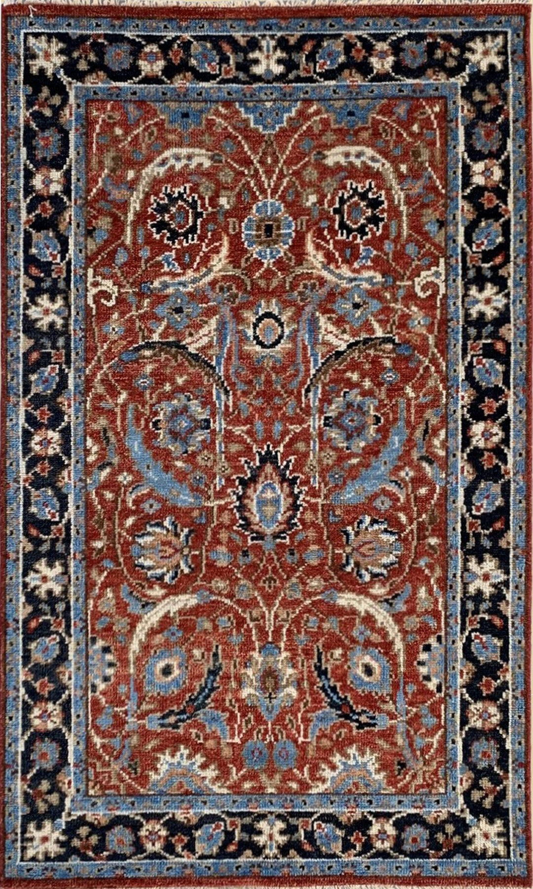 Isolated view of Rustic Oriental Red Hand Knotted Wool Rug, showcasing its design.