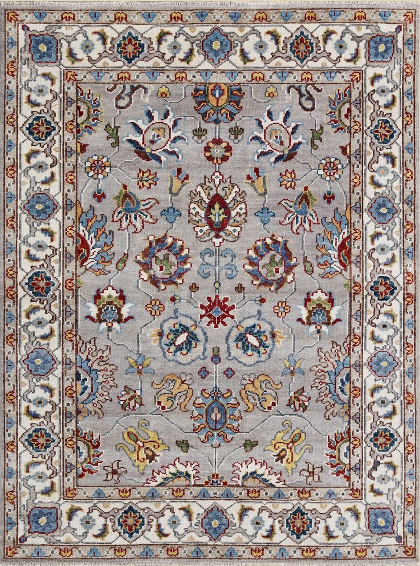 Isolated view of Enchanting Oriental Gray Hand Knotted Wool Rug, showcasing its intricate Oriental design.