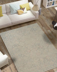 Amara Nina Multicolor Hand Tufted Wool Rug, vibrant patterns dance across a soft wool surface, adding warmth and artistic flair to a modern living space.