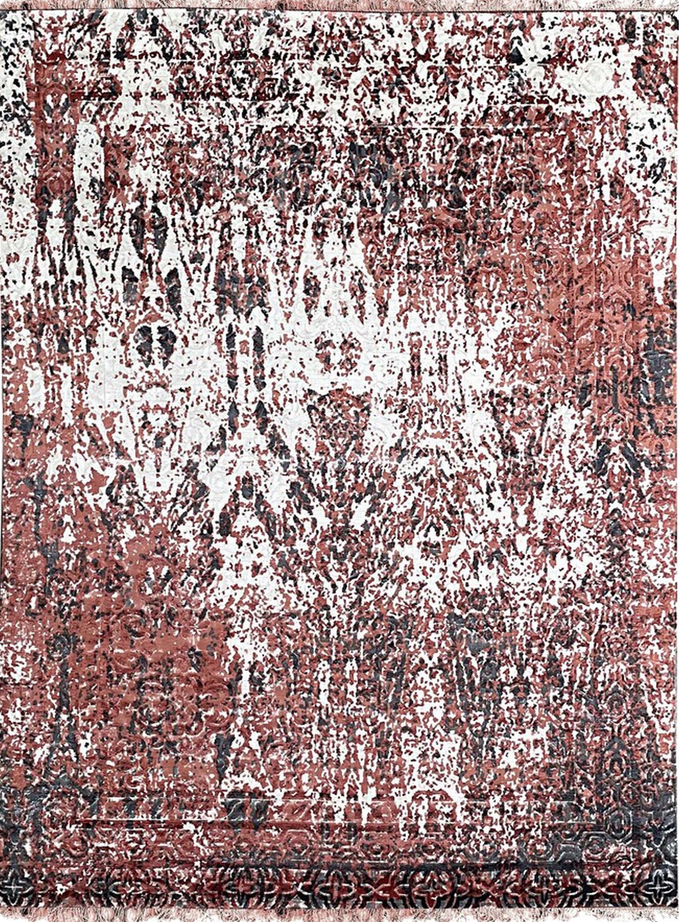 Isolated view of Ava Dahlia Red Hand Knotted Wool Rug, showcasing its design.