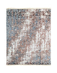 Charming Modern Coral Hand Knotted Wool Rug, a vibrant coral hand-knotted wool rug with a modern design, lies elegantly on a light wood floor in a well-lit room.