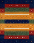 Isolated view of Beautiful Gabbeh Navy Handmade Wool Rug, showcasing its minimalist, geometric design in deep navy hues.