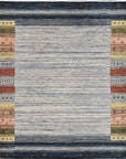 Isolated view of Chic Gabbeh Gray Handmade Wool Rug, showcasing its geometric, minimalist design and subtle texture.