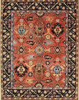Isolated view of Elegant Traditional Rust Hand Knotted Wool Rug, showcasing its intricate traditional design.