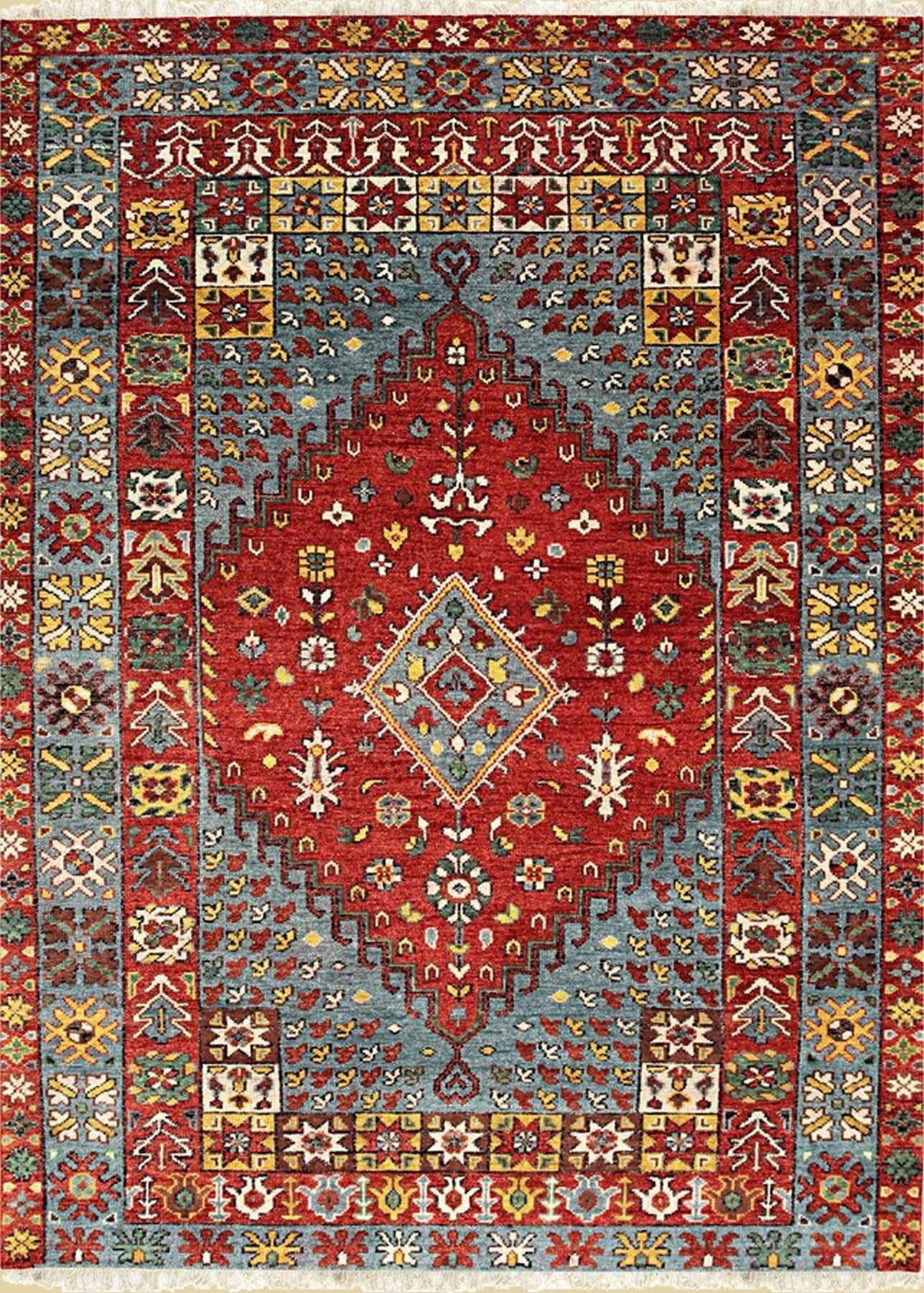 Isolated view of Mira Traditional Red Hand Knotted Wool Rug, showcasing its intricate, classic floral and geometric design.