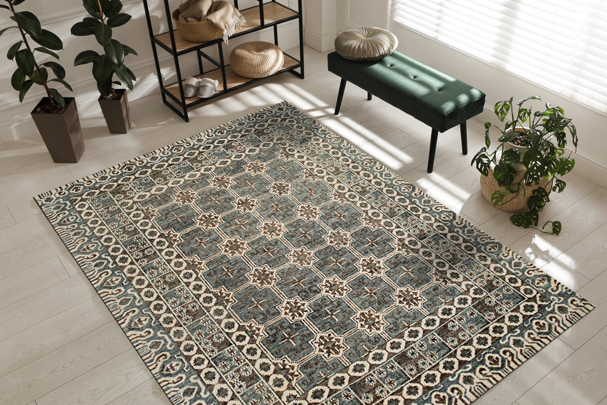 Charming Alluring Gray Hand Knotted Wool Rug, showcasing subtle variations in gray tones and the texture of hand-knotted wool, displayed in a well-lit room setting.