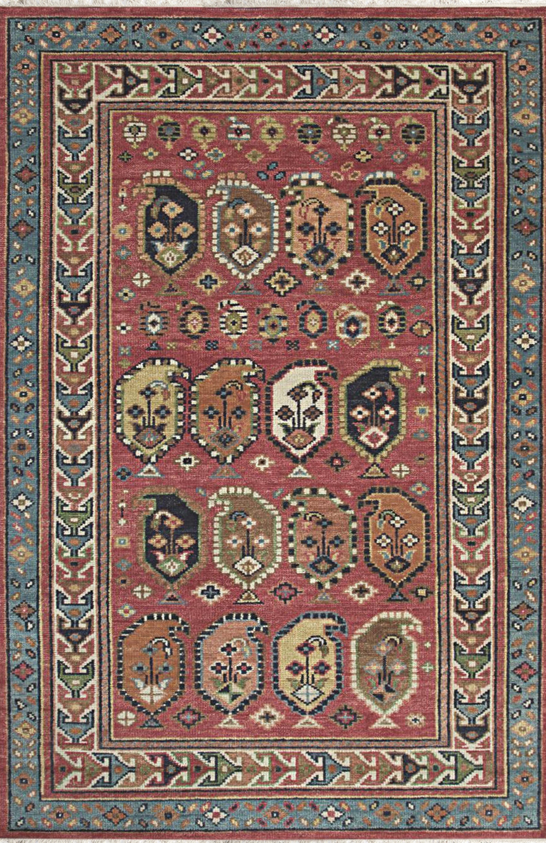 Isolated view of Kira Traditional Red Hand Knotted Wool Rug, showcasing its design.