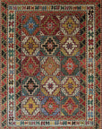 Isolated view of Lydia Kazak Brown Hand Knotted Wool Rug, showcasing its intricate geometric design and warm brown tones.