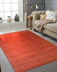 Willow Dazzling Red Handmade Wool Rug, showcasing vibrant reds and intricate patterns on a handcrafted wool surface.