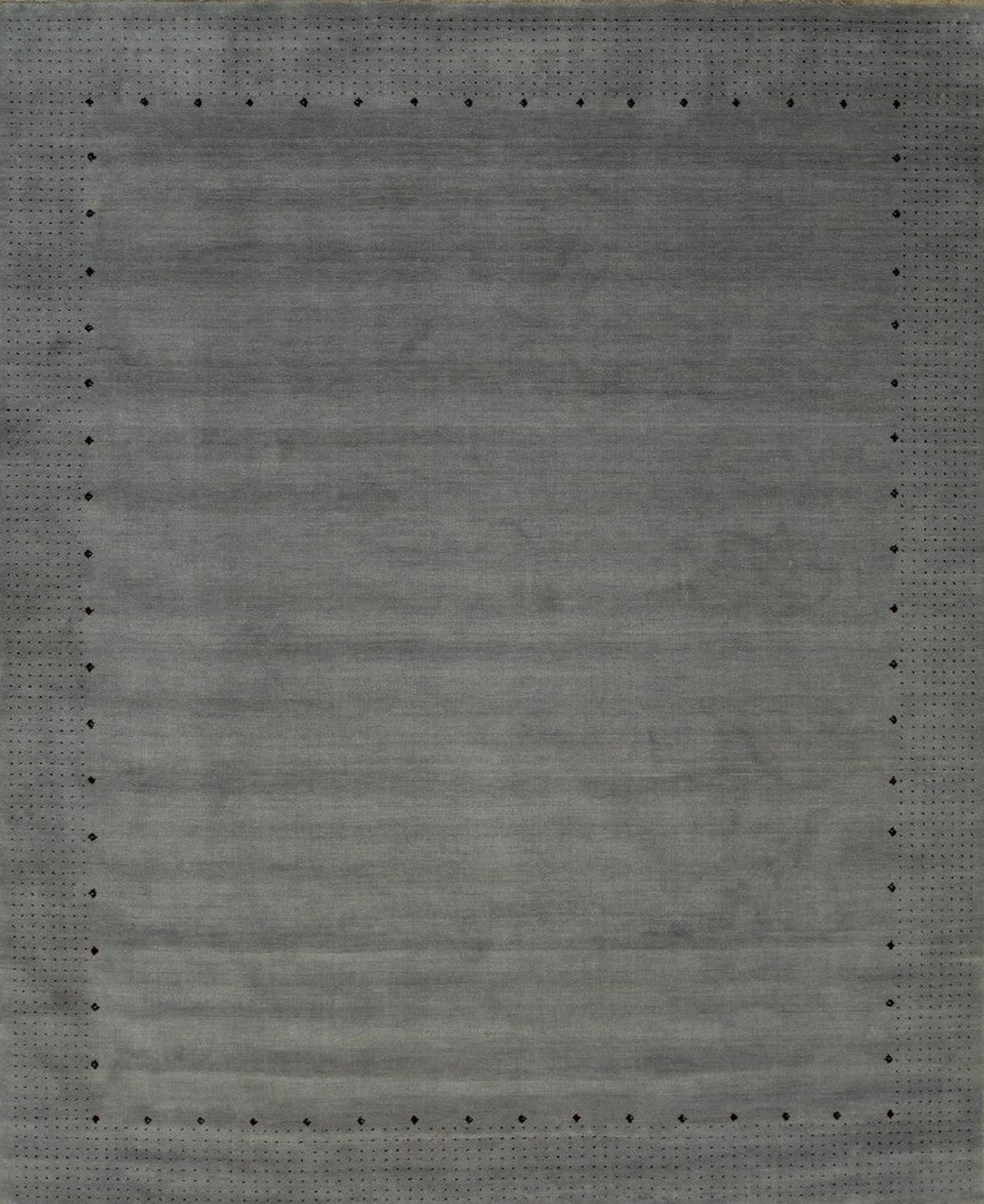 Isolated view of Sophie Alluring Gray Handmade Wool Rug, showcasing its subtly textured gray field and delicate, minimalist border design.